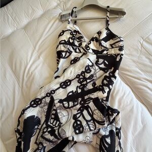 Hermes Silk Black and White Chain Print Dress